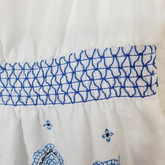 Eddie Bauer Sz Med Sleeveless Peplum Blouse White Blue Cotton Dutch Chinoiserie - Picture 4 of 10